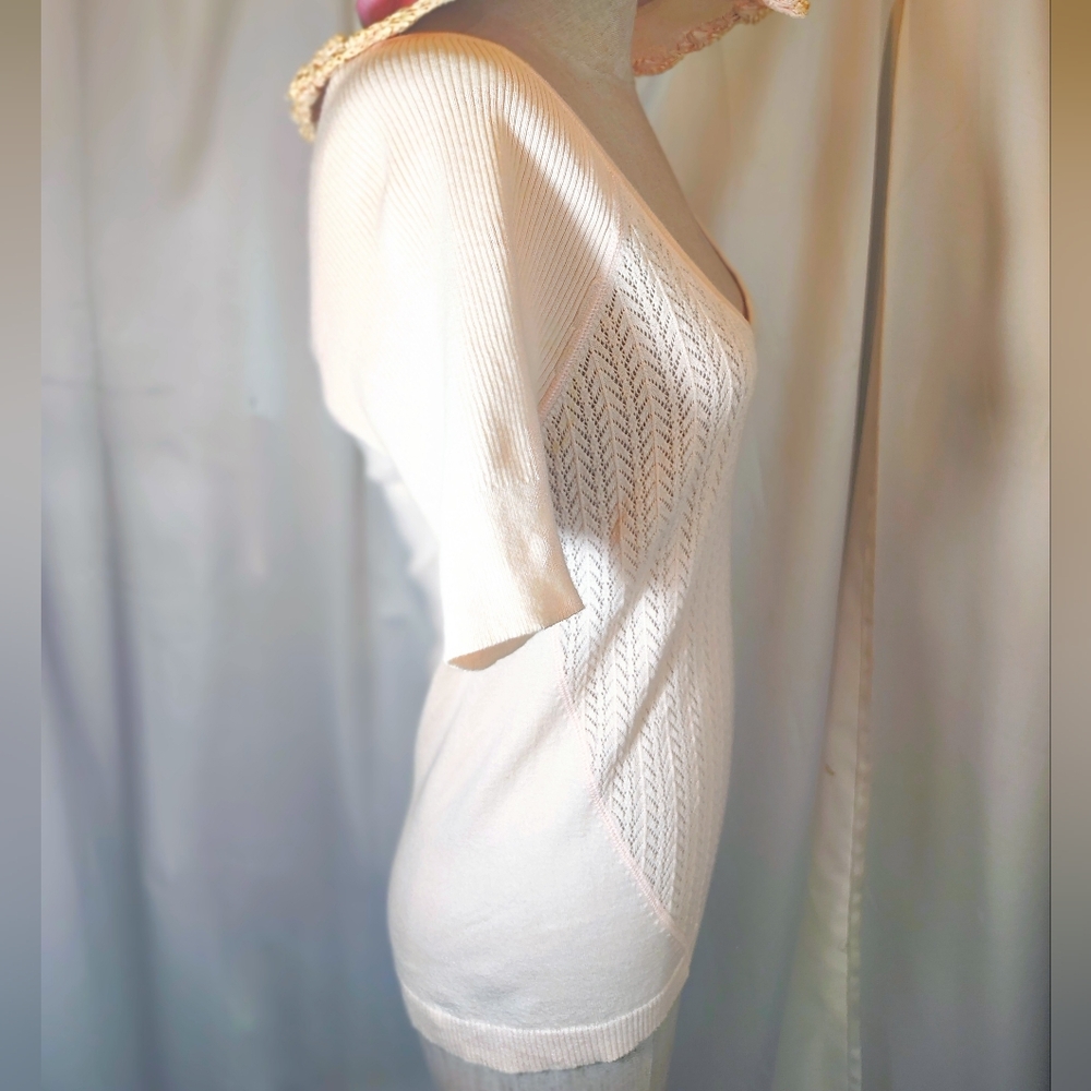 2 Pc: Nordstrom Sun Hat+Victoria Secret Knit Sweater, Short Sleeve Drop Neck, M - Picture 5 of 14